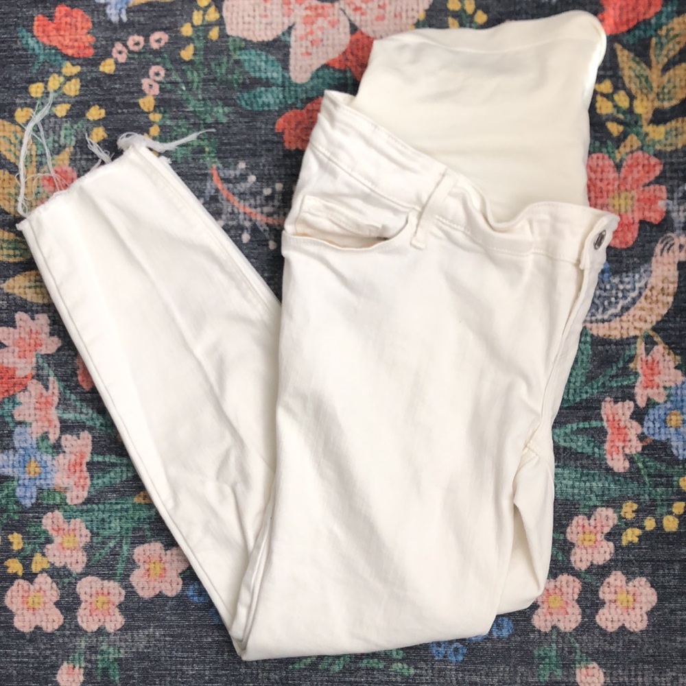 Old Navy Maternity Rockstar Frayed Hem White Skinny Jeans, Size 12